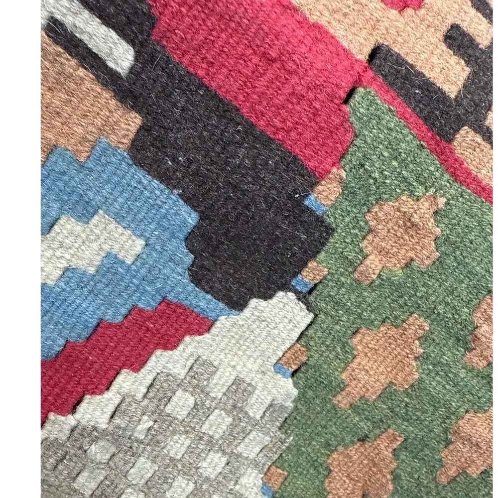 Turkish Kilim Wool Rug Tapestry Fringed Hand Woven Christmas Santa Claus 44 x 34